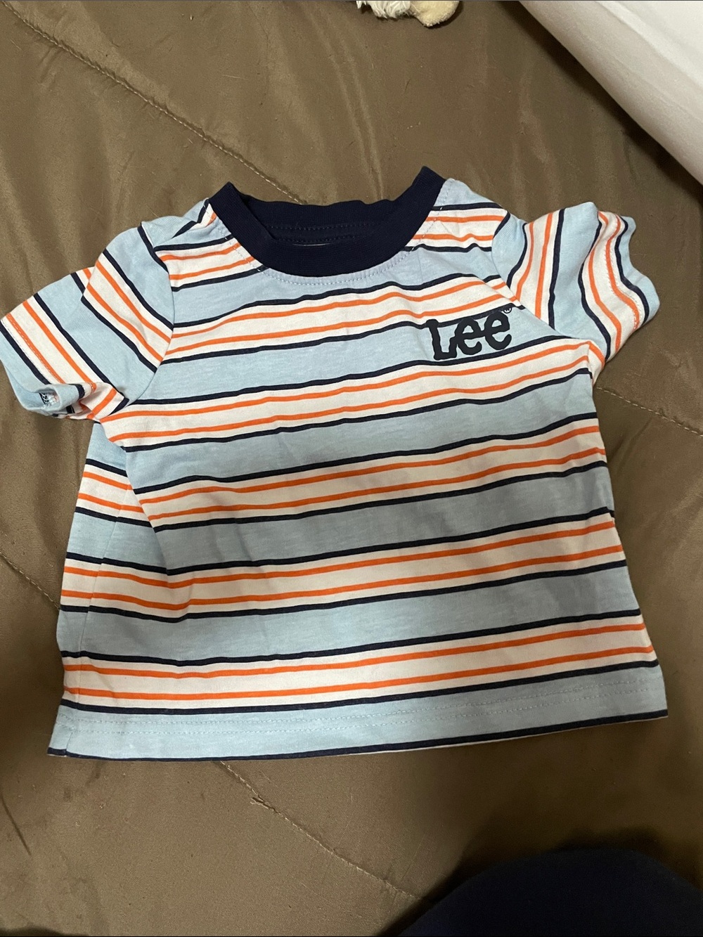 Lee Light Blue Tee with Orange & Navy Stripes